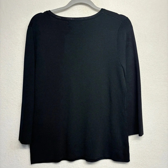 Cable & Gauge Blouse Black Knit Stripe 3/4 Sleeve Gold Button Detail L - Picture 2 of 7